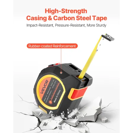 VEVOR 2-in-1 Laser Tape Measure, 41m Rechargeable Laser Measurement Tool & 4.8m Measuring Tape with Magnetic, 4 Modes-Length, Ar
