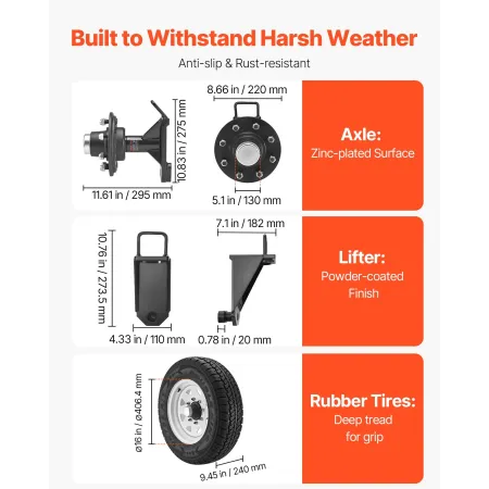 VEVOR Shipping Container Wheels 8-Lug Wheels Kit, Heavy Duty Shipping Container Accessories with Ratchet Tie Down-Moves 6 m-12 m