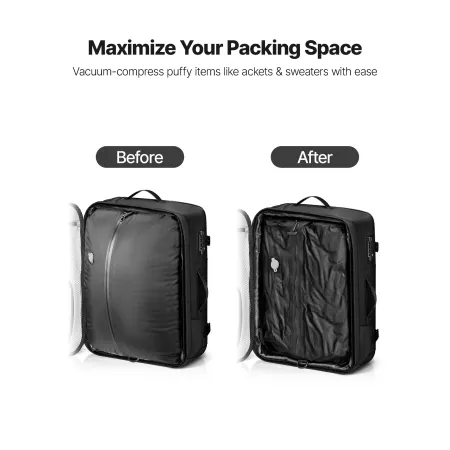 VEVOR Vacuum Travel Rygsæk, 65L, Udvidbar Vacuum Seal Compression Travel Rygsæk med pumpe, med TSA-godkendt lås, Airback