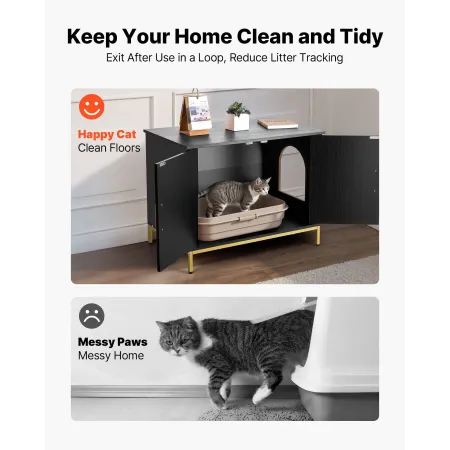 Cat Litter Box Enclosure Furniture, 70 cm Hidden Litter Box Cabinet with Metal Legs & Handle, Modern Style Cat Washroom House En