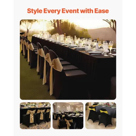 VEVOR 150 Pcs Black Chair Covers, Polyester Spandex Chair Cover, Stretch Slipcovers for Wedding Party Dining Banquet Flat-Front 