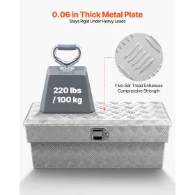 Truck Bed Tool Box, Heavy Duty Aluminum Tool Box with Tread Patterns, Storage Toolbox Chest Organizer with Lock and Key, Ideal f