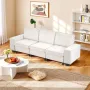 3 Steater Sofa, Modular Sectional Couch with Bottom Storage Space, Modern Comfy Cloud Sofa with Side Storage Pockets and Metal F