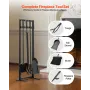 VEVOR Fireplace Tool Set, 5 PCS Fire Tool Set and Holder with Square-Frame Stand, Tongs, Ash Shovel, Brush, Fire Place Poker, Wr