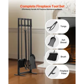 VEVOR Fireplace Tool Set, 5 PCS Fire Tool Set and Holder with Square-Frame Stand, Tongs, Ash Shovel, Brush, Fire Place Poker, Wr