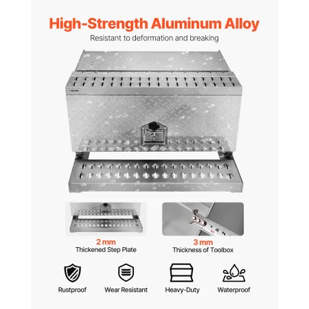 Semi-Truck Step Tool Box, 760 x 750 x 400 mm Heavy Duty Aluminum Diamond Plate Toolbox, Waterproof Cab Entry Step Storage Box wi