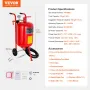 10Gal/40L Sandblaster Equipped with Nozzle Shut-Off Valve Pressure Gauge Ceramic Nozzle 2.5m Hose Filling Funnel Watertrap 6\" R
