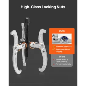 VEVOR Gear Puller Set, 76.2 mm/101.6 mm/152.4 mm/203.2 mm 3 Jaw Bearing Puller with Reversible Jaws, 2 Jaw/3 Jaw Pulley Puller, 