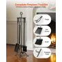 VEVOR Fireplace Tool Set, 5 PCS Fire Tool Set and Holder with Four-Prong Stand, Tongs, Ash Shovel, Brush, Fire Place Poker, Wrou