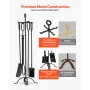 Fireplace Tool Set, 5 PCS Fire Tool Set and Holder with Four-Prong Stand, Tongs, Ash Shovel, Brush, Fire Place Poker, Wrought Ir