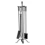 Fireplace Tool Set, 5 PCS Fire Tool Set and Holder with Four-Prong Stand, Tongs, Ash Shovel, Brush, Fire Place Poker, Wrought Ir