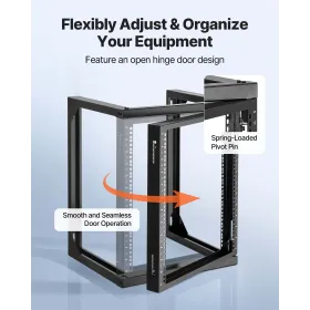 12U Wall Mount Server Rack, 68.04 kg Max Load Capacity, Open Frame Network Rack with 180 Degrees Gate Swing Door, Carbon Steel, 