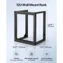 VEVOR 12U Wall Mount Server Rack, 68.04 kg Max Load Capacity, Open Frame Network Rack with 180 Degrees Gate Swing Door, Carbon S