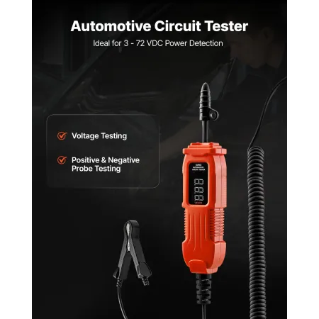 Automotive Circuit Tester, 3 - 72 DCV Power Circuit Probe Tester with LED Screen and Lighting, Automotive Power Tester Probe wit