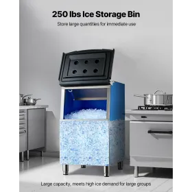 Commercial Ice Maker Storage Bin, 113 KG Capacity Ice-Bin, Stainless Steel Commercial Ice Storage Bin with Adjustable Anti-slip 