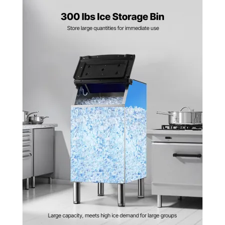 Commercial Ice Maker Storage Bin, 136 KG Capacity Ice-Bin, Stainless Steel Commercial Ice Storage Bin with Adjustable Anti-slip 