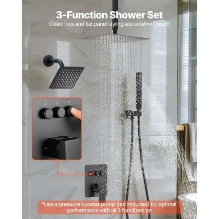 Shower Faucet Set, 254 mm Ceiling Mount Rainfall Shower System with 152 mm Wall Mount Head and 2 in 1 Handheld Spray, Rotatable 