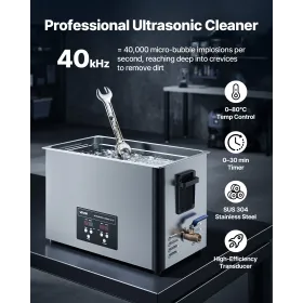 30L Ultrasonic Cleaner, Professional Ultrasonic Cleaner Machine with Cleaning Basket & Digital Display, 480W Stainless Steel 40k
