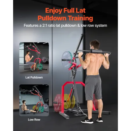 Home Gym Equipment, Leverage Gym with 2:1 Ratio LAT Low Row System, Strength Training Machine for Squats Deadlifts Bench Press B