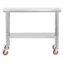 Stainless Steel Table, 60 x 90 cm Food Prep Worktable with Wheels, Kitchen Prep Table with Adjustable Undershelf Workstations fo