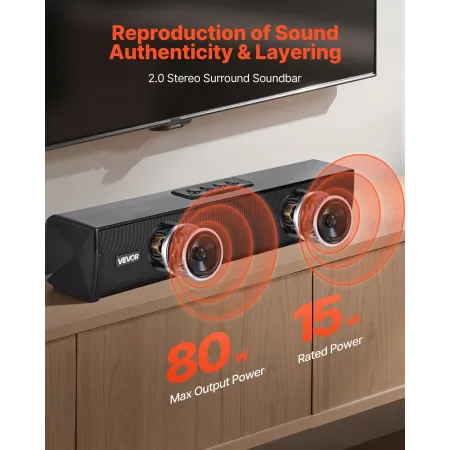 VEVOR Sound Bar til Smart TV, 2.0 Channel, 450 mm Compact Soundbar TV-højttalere til projektor, Bluetooth AUX-forbindelse,