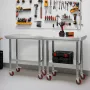 Stainless Steel Table, 60 x 76 cm Food Prep Worktable with Wheels, Kitchen Prep Table with Adjustable Undershelf Workstations fo