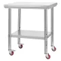 Stainless Steel Table, 60 x 76 cm Food Prep Worktable with Wheels, Kitchen Prep Table with Adjustable Undershelf Workstations fo