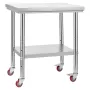 VEVOR Stainless Steel Table, 60 x 76 cm Food Prep Worktable with Wheels, Kitchen Prep Table with Adjustable Undershelf Workstati