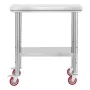 Stainless Steel Table, 60 x 76 cm Food Prep Worktable with Wheels, Kitchen Prep Table with Adjustable Undershelf Workstations fo
