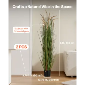 VEVOR kunstgræsplante, 2-pak 1499 mm padderok rørgræs i potte, Premium PVC kunstig grønt buske plante til indendørs