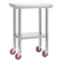 VEVOR Stainless Steel Table, 61 x 45 cm Food Prep Worktable with Wheels, Kitchen Prep Table with Adjustable Undershelf Workstati