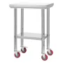 Stainless Steel Table, 61 x 45 cm Food Prep Worktable with Wheels, Kitchen Prep Table with Adjustable Undershelf Workstations fo