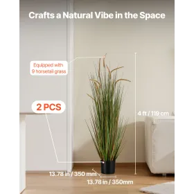 Artificial Grass Plant, 2 Pack 1194mm Horsetail Reed Grass in Pot, Premium PVC Faux Fake Greenery Shrubs Plant for Indoor Outdoo