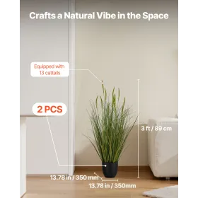 kunstgræsplante, 2-pak 889 mm kathalegræs i potte, premium PVC