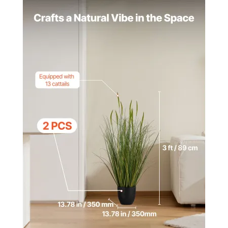 kunstgræsplante, 2-pak 889 mm kathalegræs i potte, premium PVC
