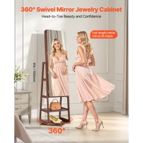 360° drejeligt smykkeskab, 1550 mm højt, fuldlængde spejl med