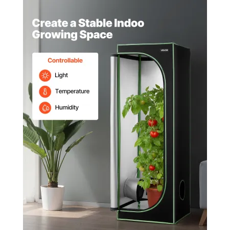 VEVOR indendørs væksttelt, 60 x 60 x 180 cm, 600D højreflekterende mylar, indendørs plantetelt med observationsvindue,