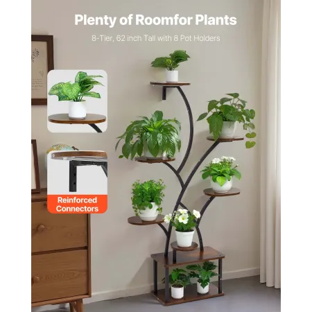 VEVOR Plant Stand Indoor with Grow Lights, 157.5cm Tall 8-Tier Lighted Plant Shelf, Metal Corner Plants Holder, 3 Timer & 10 Bri