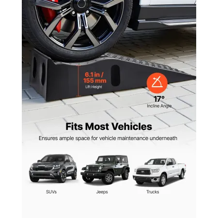 VEVOR Car Ramps, 2 PCS 5897 kg GVW Capacity, 155 mm Lift Height, Portable High Profile Car Service Ramps for Home Garage Mainten