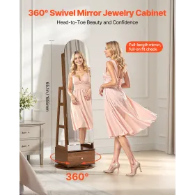 VEVOR 360° drejeligt smykkeskab, 1655 mm højt, fuldlængde spejl med opbevaring, stående, drejeligt smykkearrangement,