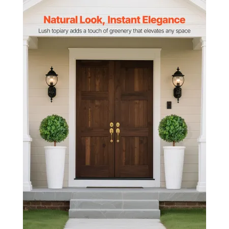 Artificial Topiary Boxwood Trees with Ground Spike, 2 Set 686mm Faux Shrubs & Bushes Potted Plants, Fake Silk Tree Look Re