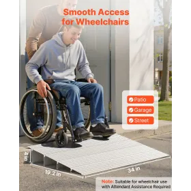 VEVOR Door Threshold Ramp, 115 mm Rise, Aluminum Alloy Threshold Ramp Rated 363 kg Load Capacity, Handicap Ramps for Home Steps 