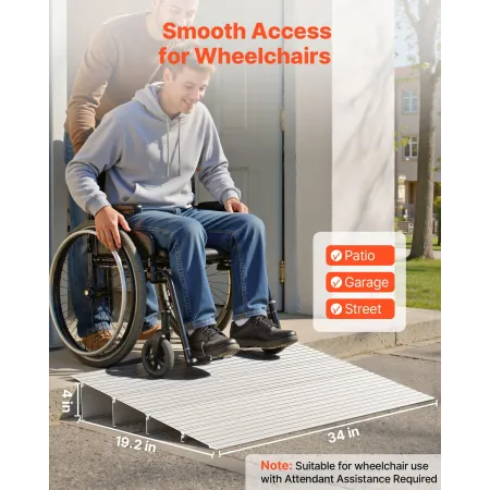 VEVOR Door Threshold Ramp, 115 mm Rise, Aluminum Alloy Threshold Ramp Rated 363 kg Load Capacity, Handicap Ramps for Home Steps 