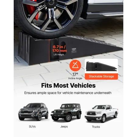 VEVOR Car Ramps, 2 PCS 7257 kg GVW Capacity, 170 mm Lift Height, Portable High Profile Car Service Ramps for Home Garage Mainten