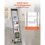 Brochure Display Rack, Narrow 6-Tier Magazine Literature Display Stand with Wheels, Metal Floor Standing Magazine Rack, Movable 