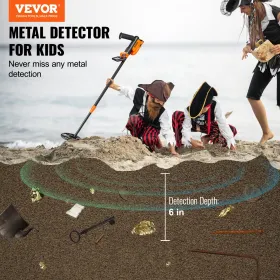 Metal Detector for Kids, 6 Inch Waterproof Search Coil with LCD Display, Adjustable 26''-36'' Gold Detector, Lightweight Carbon