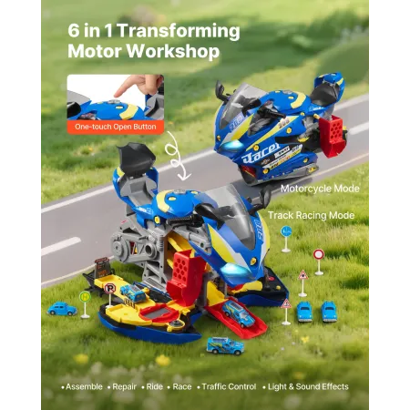 VEVOR Motorcycle Engine Toy, 25 Pieces, Motorcycle Mechanic Toy with Removable Parts, Lights & Sounds, Simulated Riding & Track 