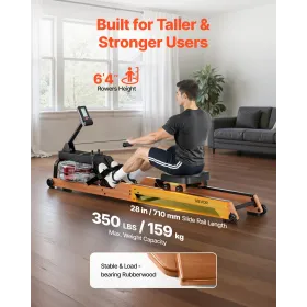 Water Rowing Machine, 6-Level Quiet Resistance, Wooden Foldable Rower Machine with 14L Water Tank & LCD Monitor, Bluetooth App C