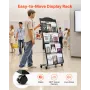Brochure Display Rack, 4-Tier Magazine Literature Display Stand with Wheels, Movable Floor Standing Magazine Rack, Heavy Duty Ne