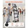 Brochure Display Rack, Foldable 5 Pockets Magazine Literature Display Stand, Movable Floor Standing Magazine Rack with Wheels, M